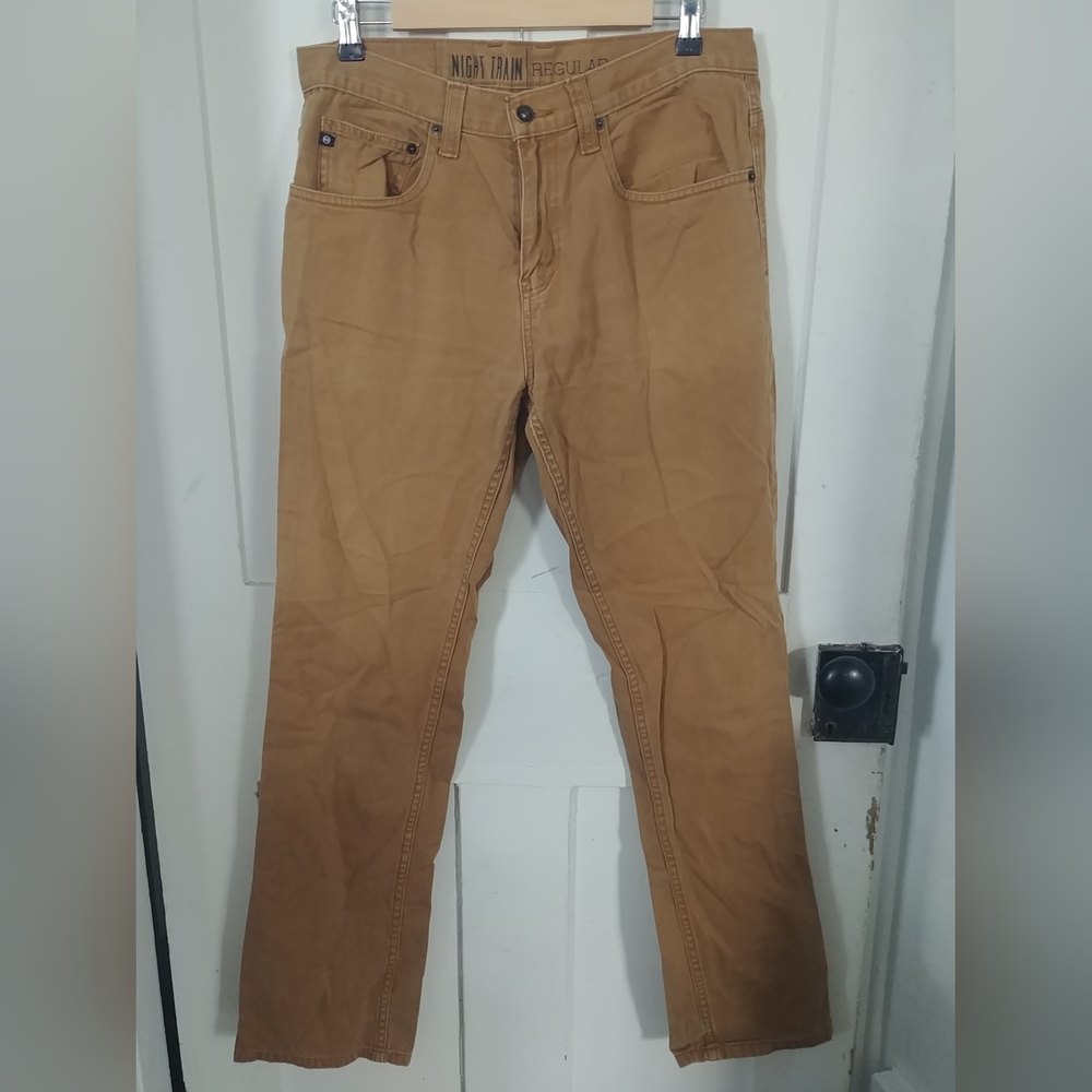 Free World Men's Tan Night Train Regular Casual Cotton Pants 34x 32 Y2K (B)